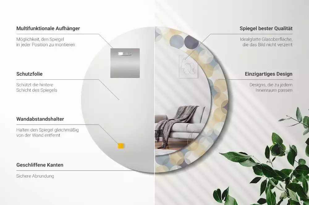 Okrúhle zrkadlo rám s potlačou Geometrické kruhy