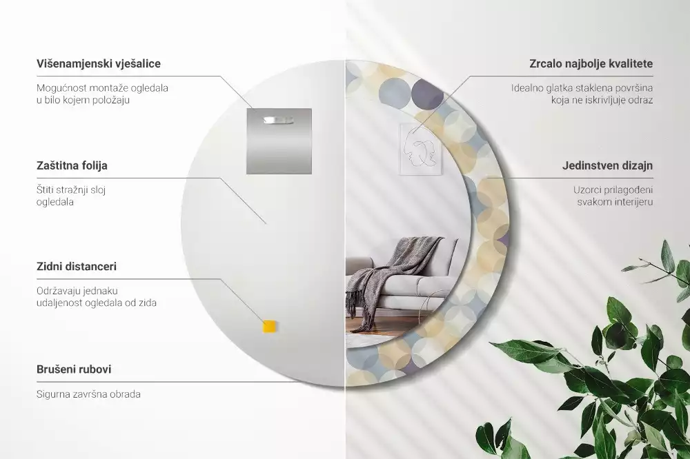 Okrúhle zrkadlo rám s potlačou Geometrické kruhy