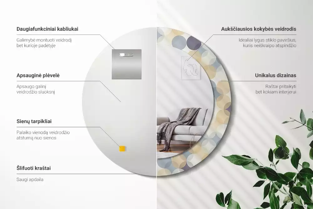 Okrúhle zrkadlo rám s potlačou Geometrické kruhy