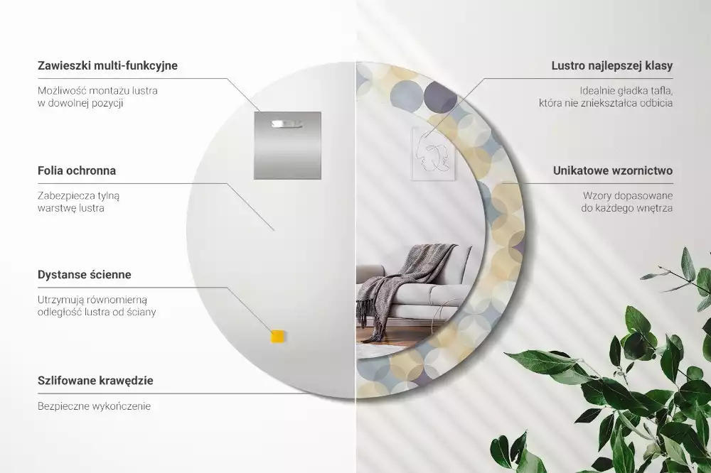 Okrúhle zrkadlo rám s potlačou Geometrické kruhy