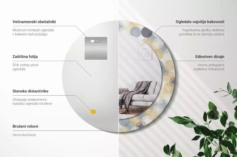 Okrúhle zrkadlo rám s potlačou Geometrické kruhy