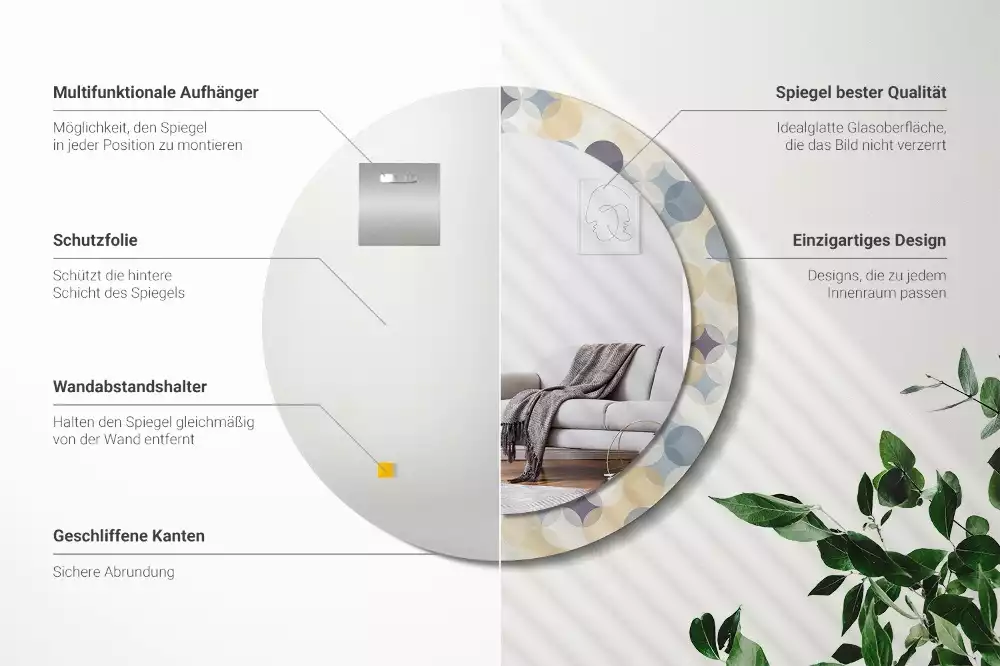 Okrúhle zrkadlo rám s potlačou Geometrické kruhy