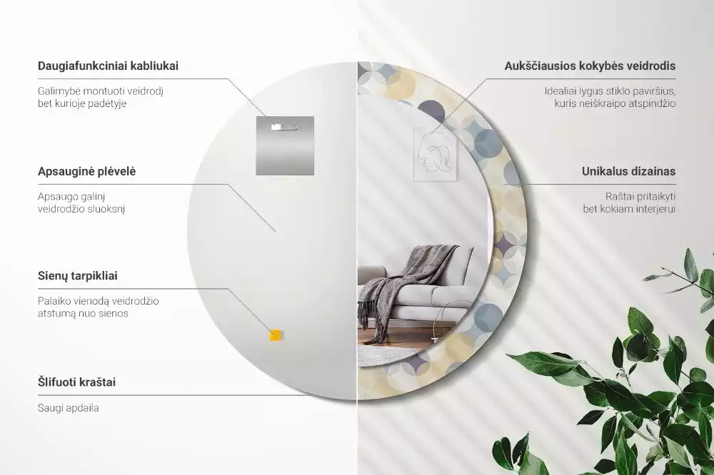 Okrúhle zrkadlo rám s potlačou Geometrické kruhy