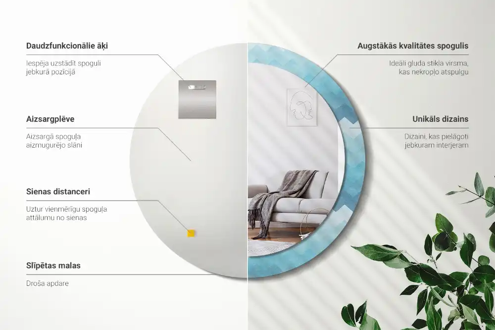 Okrúhle zrkadlo s potlačeným rámom Modrá šípka