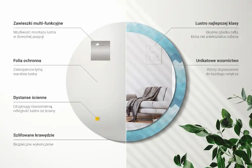 Okrúhle zrkadlo s potlačeným rámom Modrá šípka