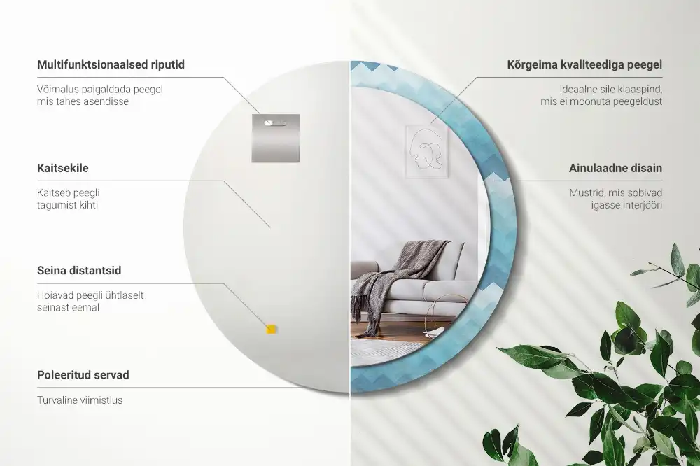 Okrúhle zrkadlo s potlačeným rámom Modrá šípka