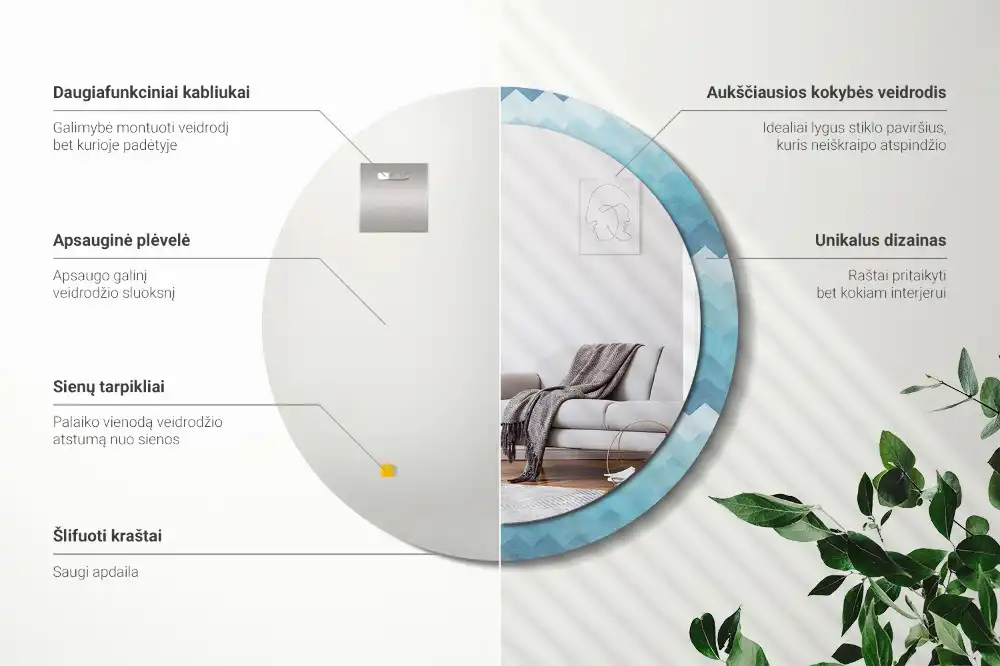 Okrúhle zrkadlo s potlačeným rámom Modrá šípka