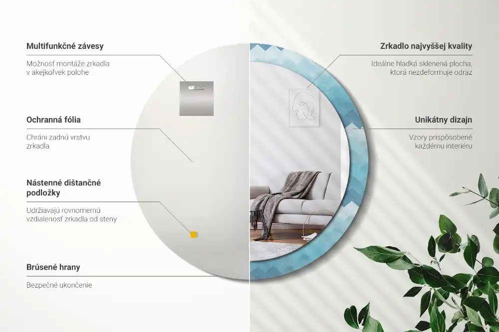 Okrúhle zrkadlo s potlačeným rámom Modrá šípka