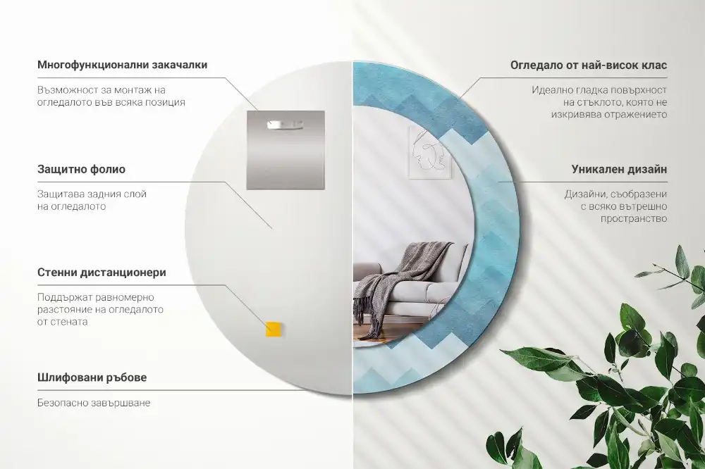 Okrúhle zrkadlo s potlačeným rámom Modrá šípka