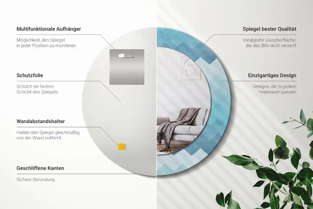 Okrúhle zrkadlo s potlačeným rámom Modrá šípka