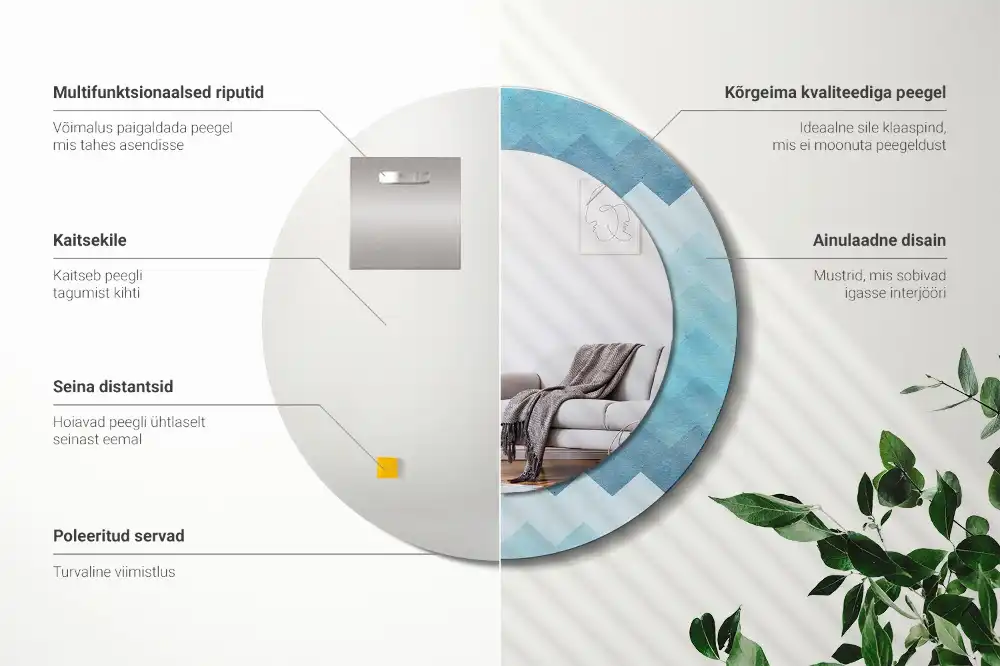 Okrúhle zrkadlo s potlačeným rámom Modrá šípka