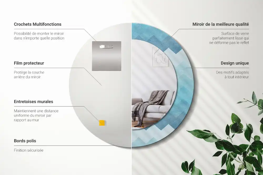 Okrúhle zrkadlo s potlačeným rámom Modrá šípka