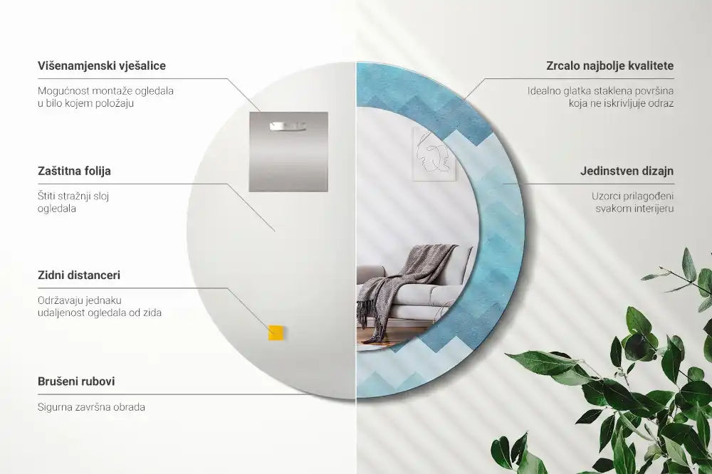 Okrúhle zrkadlo s potlačeným rámom Modrá šípka