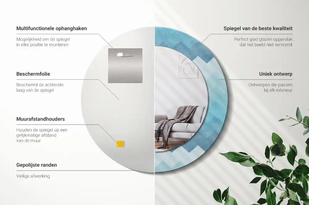 Okrúhle zrkadlo s potlačeným rámom Modrá šípka