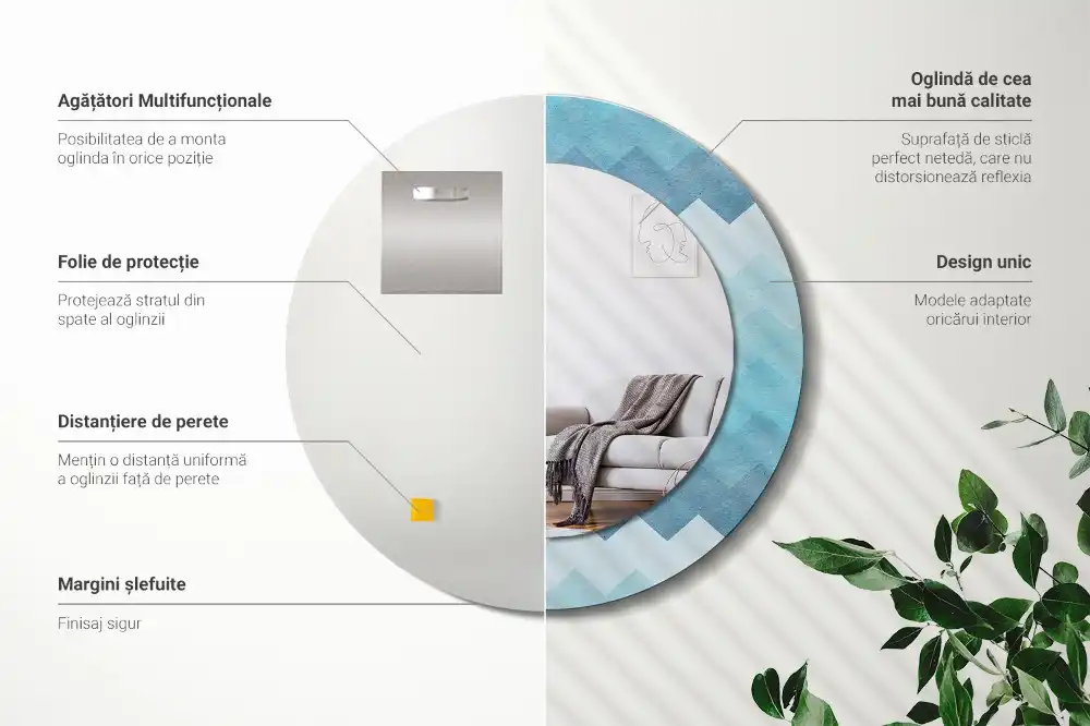 Okrúhle zrkadlo s potlačeným rámom Modrá šípka