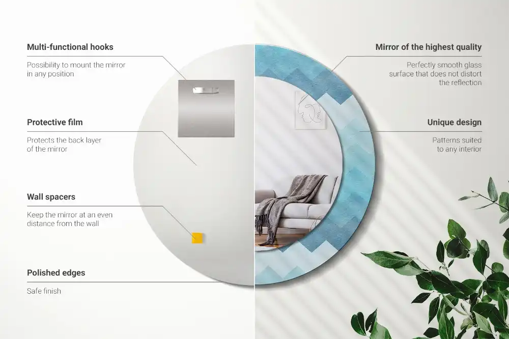 Okrúhle zrkadlo s potlačeným rámom Modrá šípka