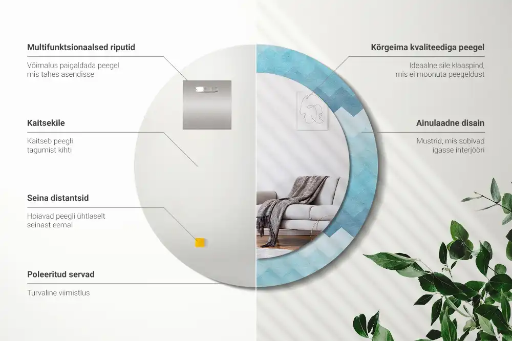 Okrúhle zrkadlo s potlačeným rámom Modrá šípka