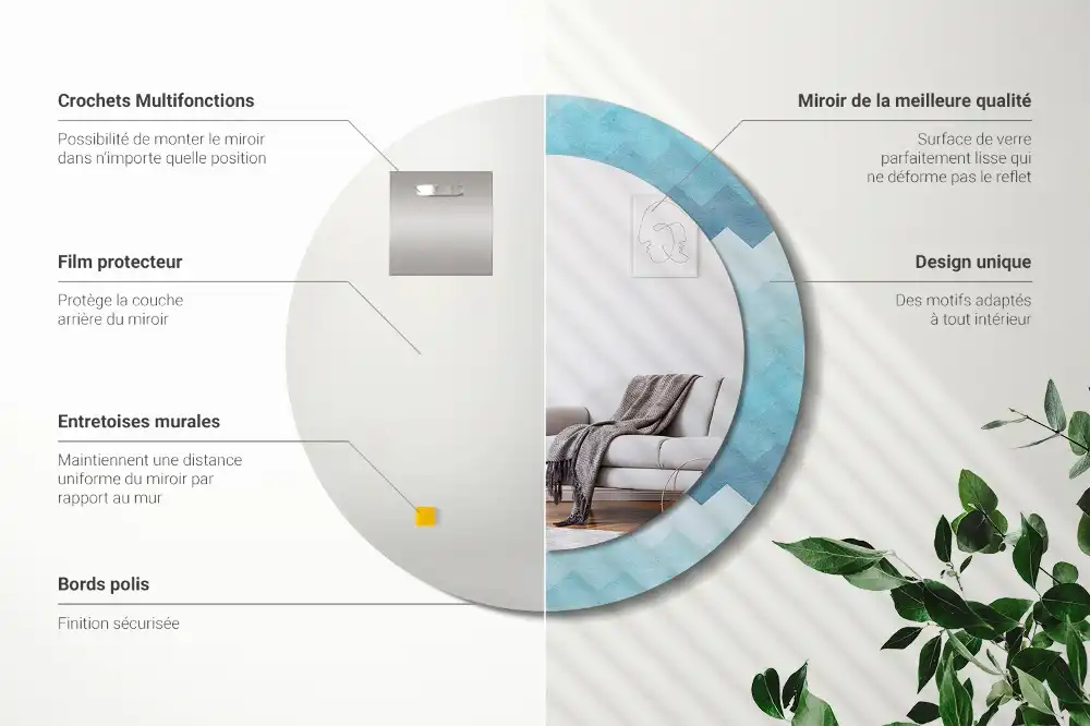 Okrúhle zrkadlo s potlačeným rámom Modrá šípka