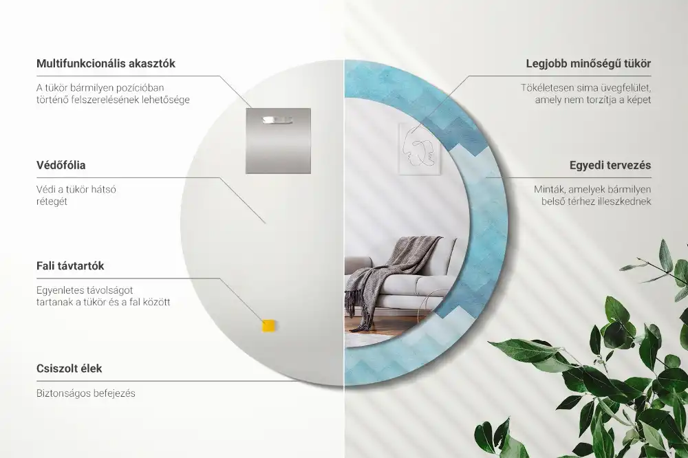 Okrúhle zrkadlo s potlačeným rámom Modrá šípka