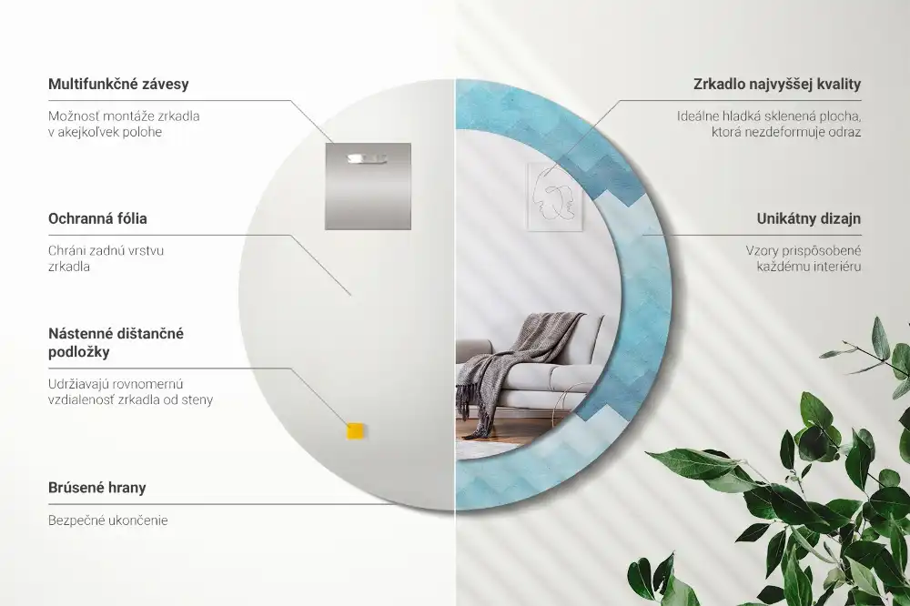 Okrúhle zrkadlo s potlačeným rámom Modrá šípka