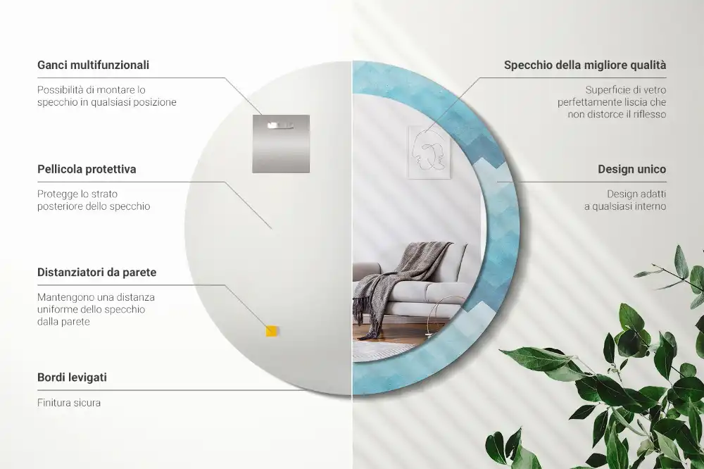 Okrúhle zrkadlo s potlačeným rámom Modrá šípka