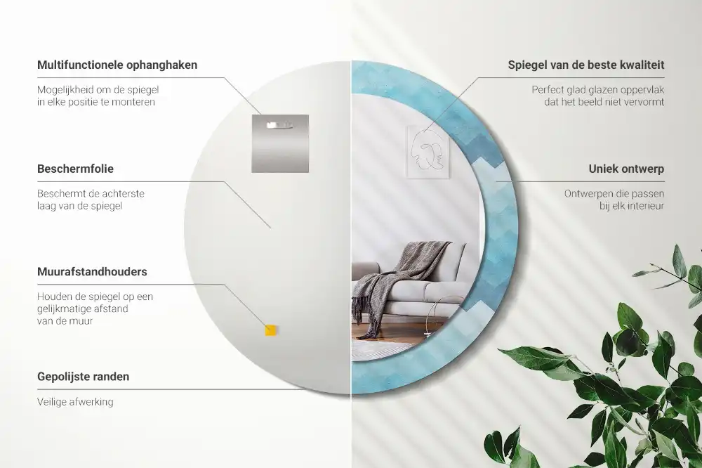 Okrúhle zrkadlo s potlačeným rámom Modrá šípka