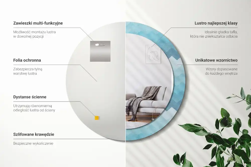 Okrúhle zrkadlo s potlačeným rámom Modrá šípka