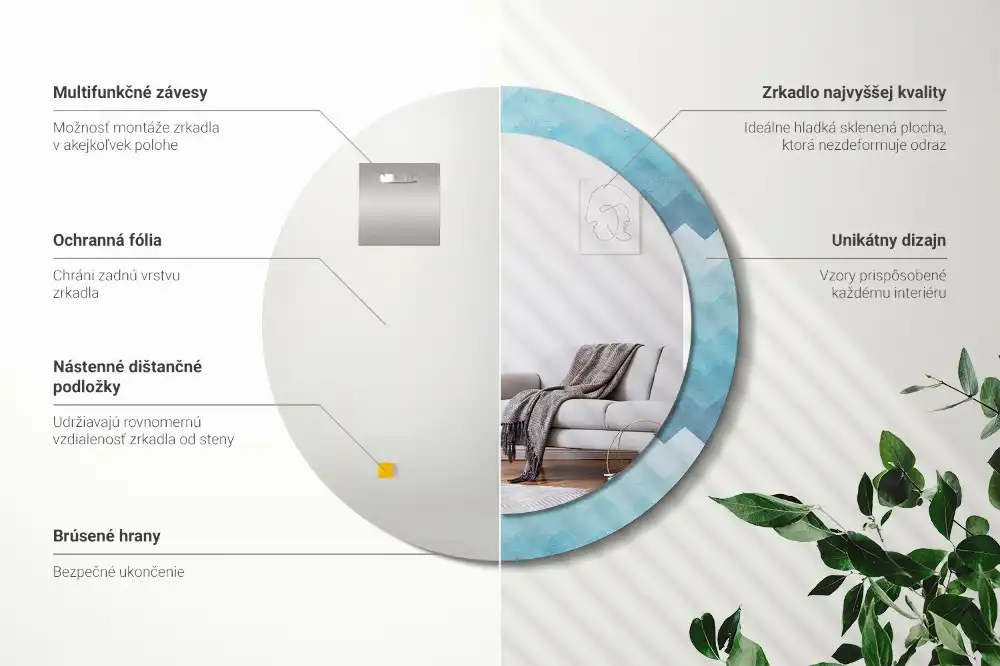 Okrúhle zrkadlo s potlačeným rámom Modrá šípka