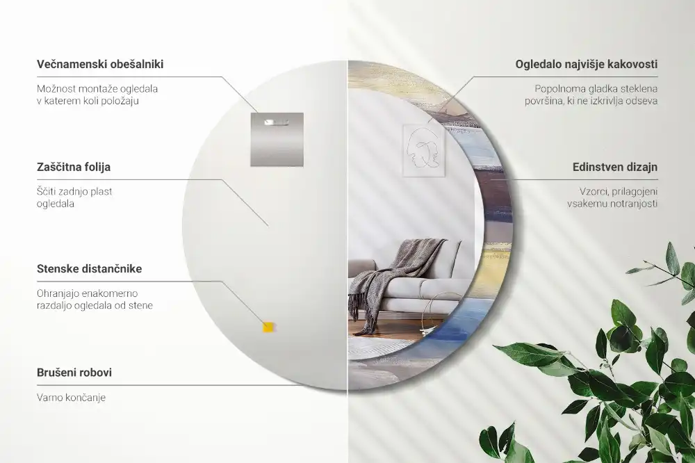 Okrúhle zrkadlo rám s potlačou Abstraktná maľba