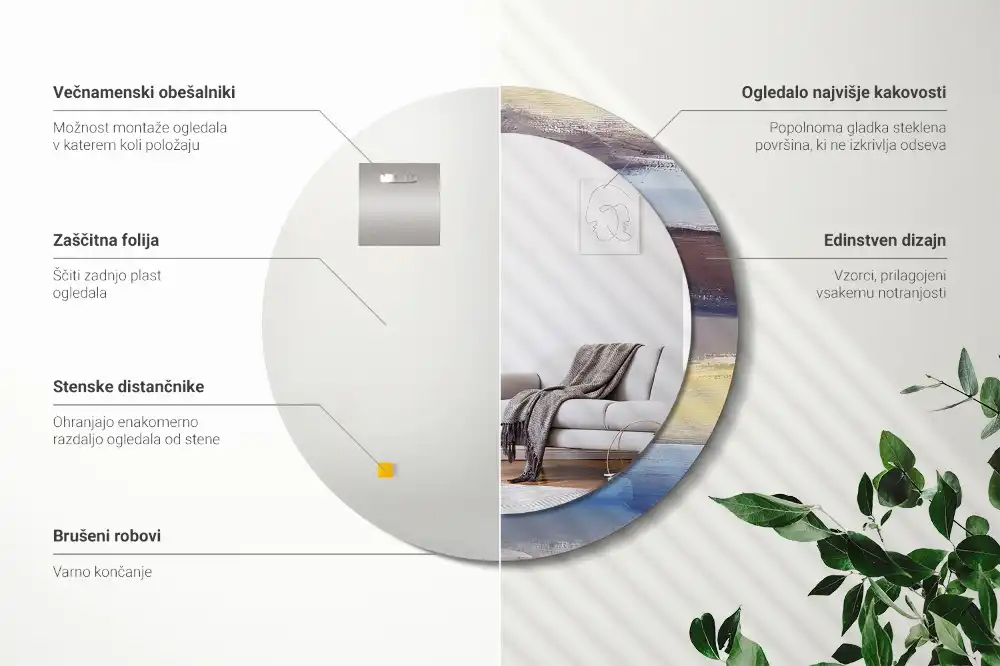 Okrúhle zrkadlo rám s potlačou Abstraktná maľba