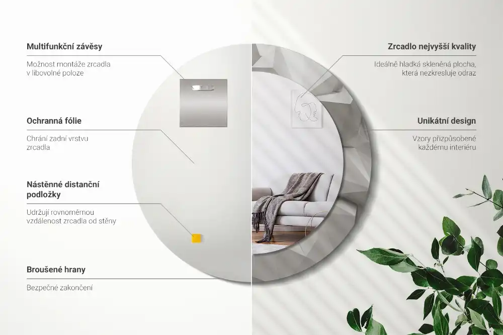 Okrúhle dekoračné zrkadlo na stenu Abstraktný biely kryštál