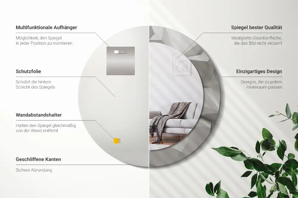 Okrúhle dekoračné zrkadlo na stenu Abstraktný biely kryštál