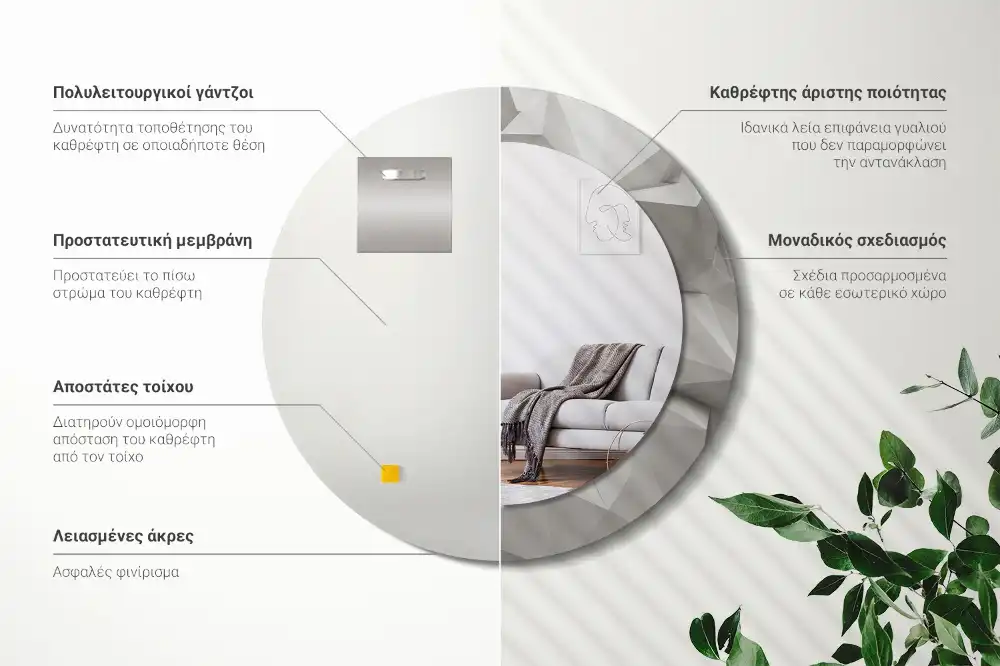 Okrúhle dekoračné zrkadlo na stenu Abstraktný biely kryštál