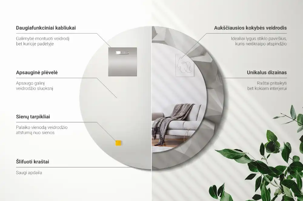 Okrúhle dekoračné zrkadlo na stenu Abstraktný biely kryštál