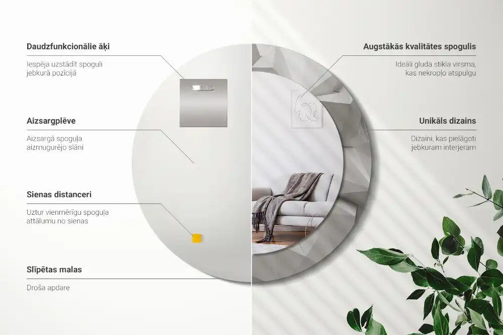 Okrúhle dekoračné zrkadlo na stenu Abstraktný biely kryštál