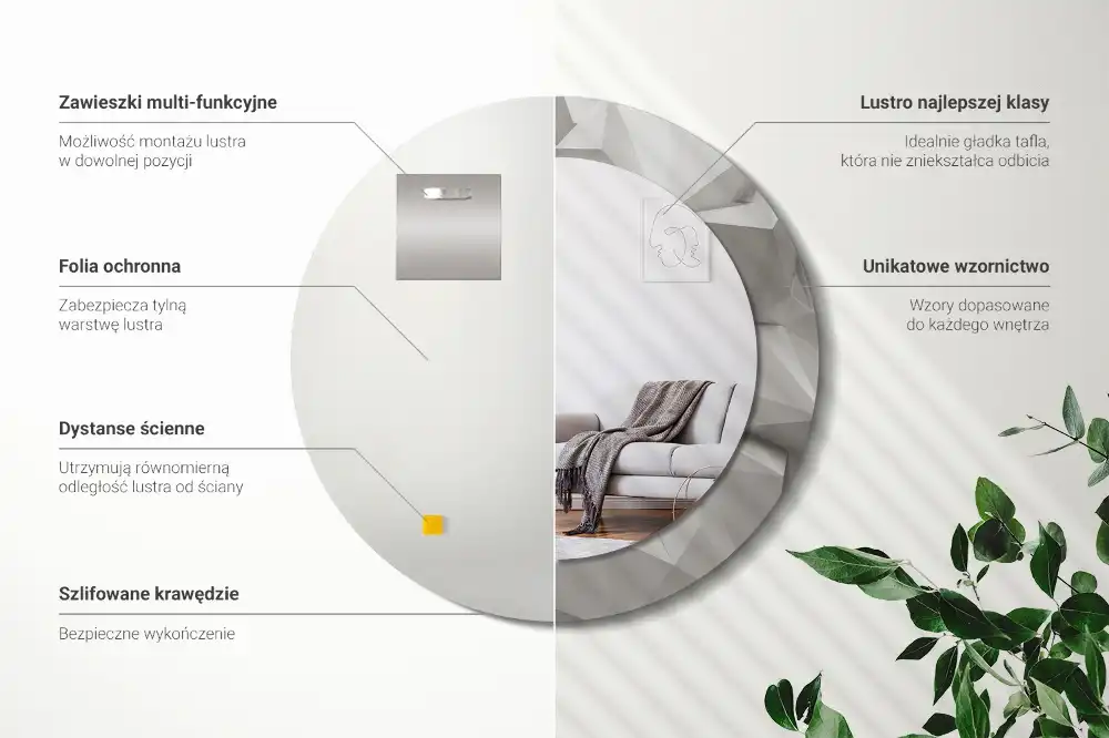 Okrúhle dekoračné zrkadlo na stenu Abstraktný biely kryštál