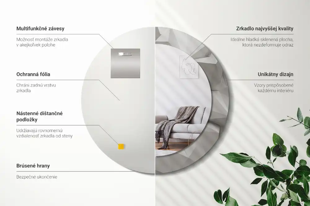 Okrúhle dekoračné zrkadlo na stenu Abstraktný biely kryštál