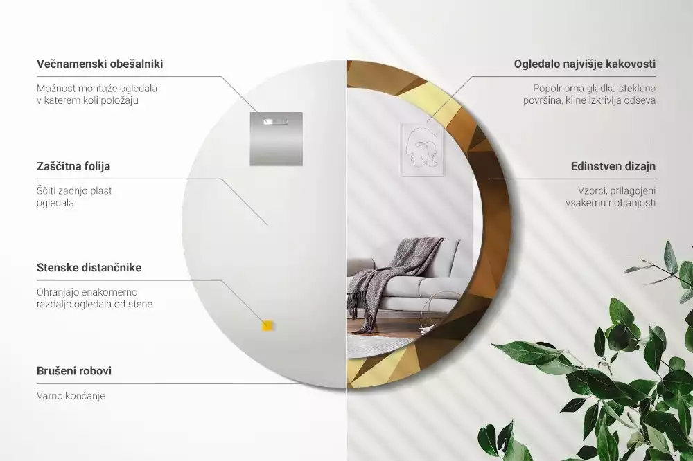 Okrúhle zrkadlo s potlačeným rámom Geometrický vzor