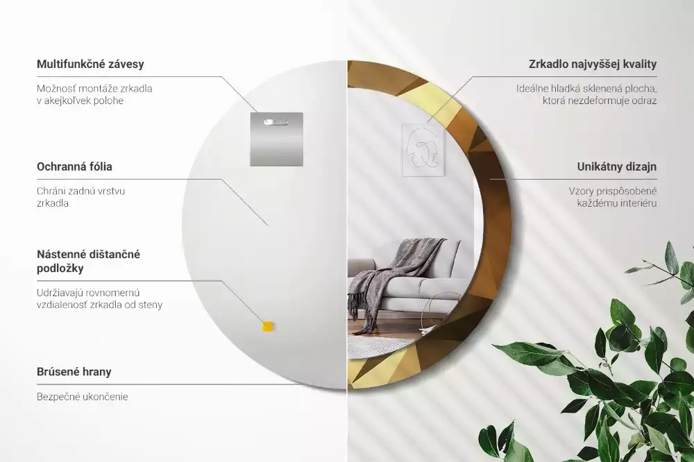 Okrúhle zrkadlo s potlačeným rámom Geometrický vzor