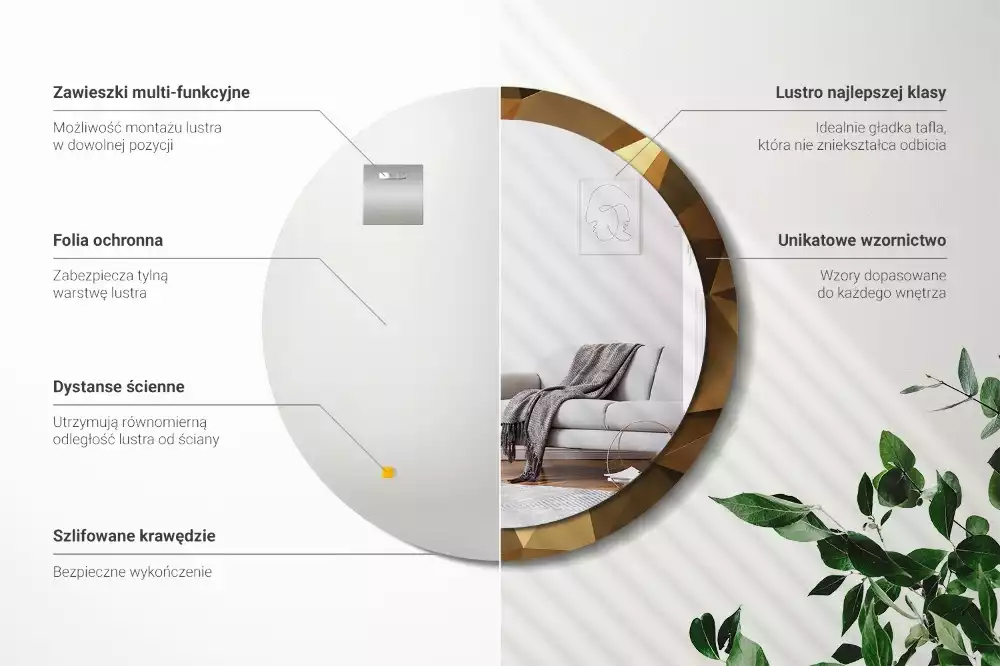 Okrúhle zrkadlo s potlačeným rámom Geometrický vzor