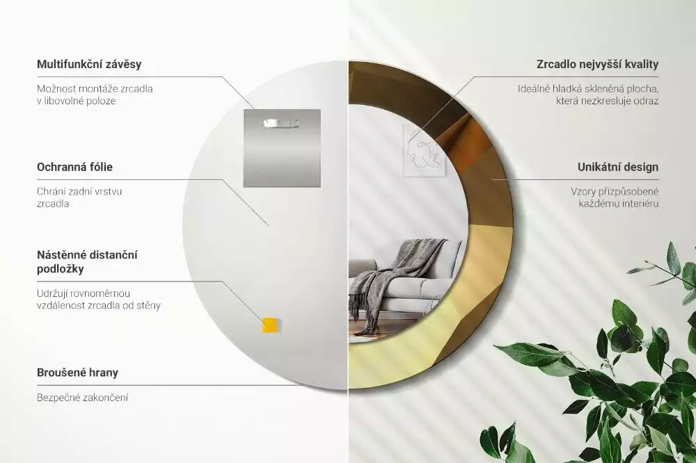 Okrúhle zrkadlo s potlačeným rámom Geometrický vzor