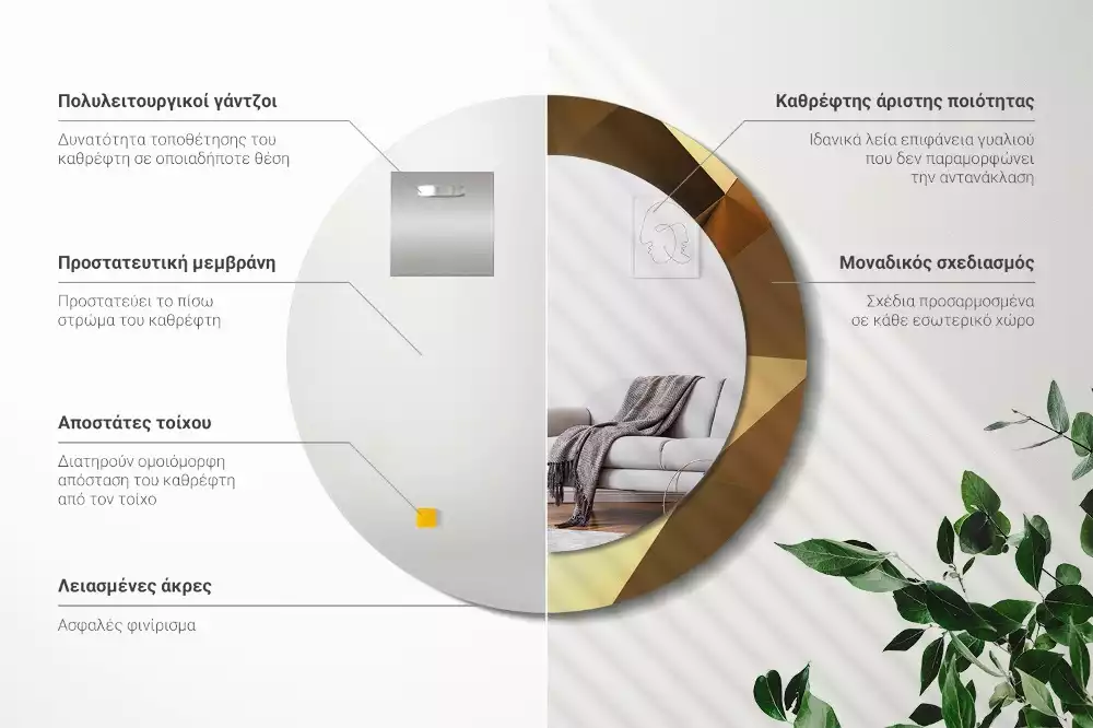 Okrúhle zrkadlo s potlačeným rámom Geometrický vzor