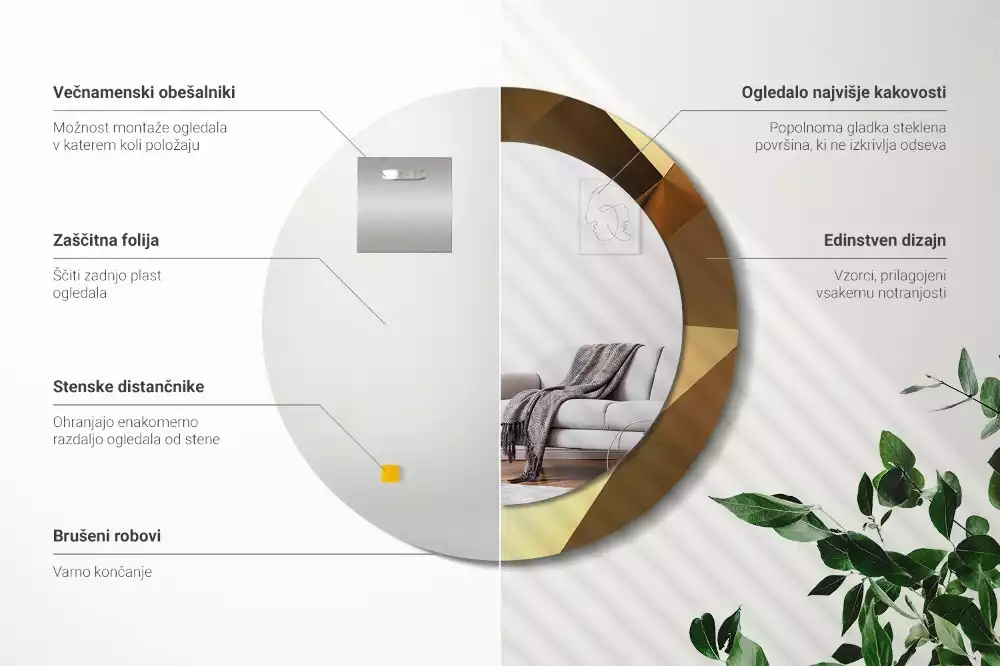 Okrúhle zrkadlo s potlačeným rámom Geometrický vzor