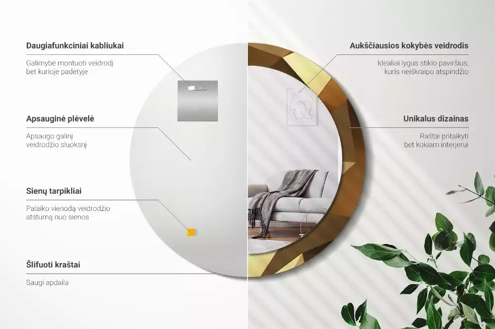 Okrúhle zrkadlo s potlačeným rámom Geometrický vzor