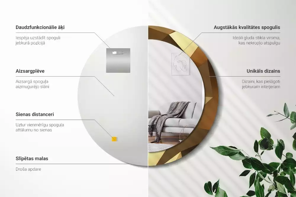 Okrúhle zrkadlo s potlačeným rámom Geometrický vzor