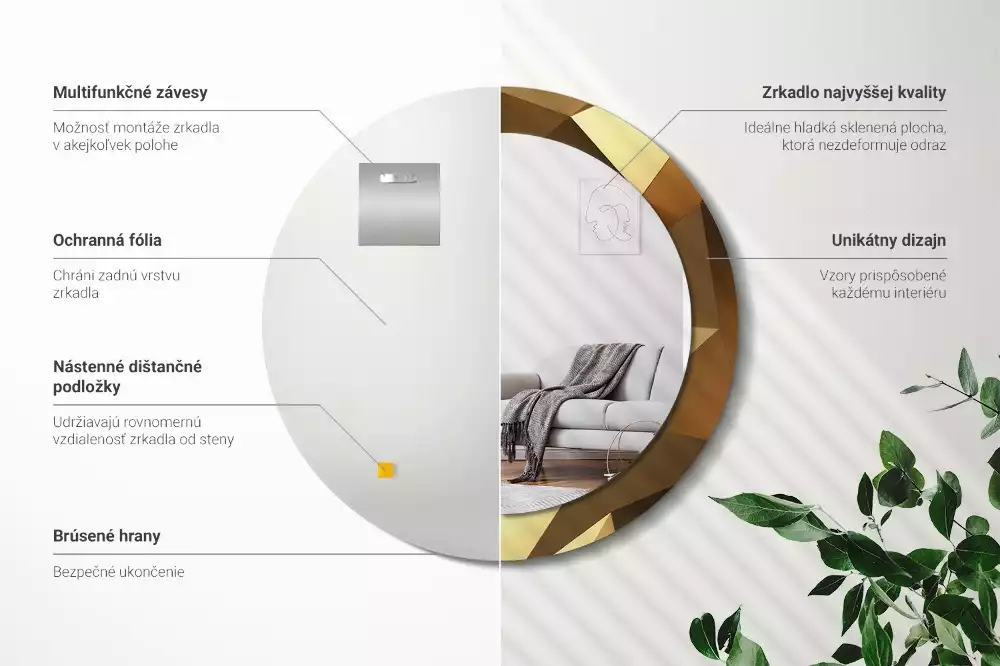 Okrúhle zrkadlo s potlačeným rámom Geometrický vzor