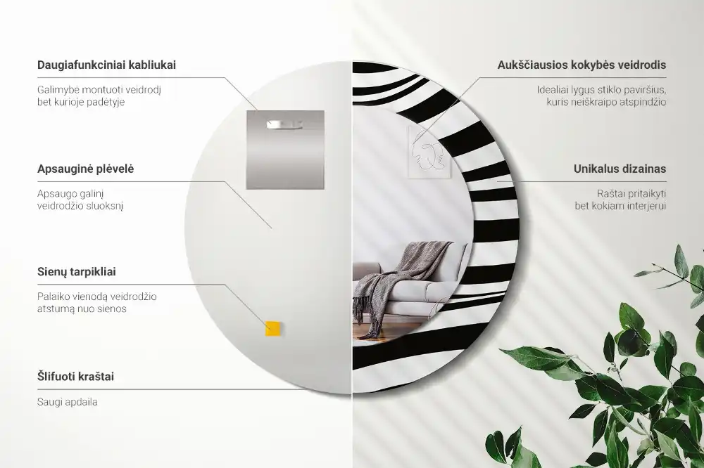 Okrúhle dekoračné zrkadlo na stenu Abstraktná vlna