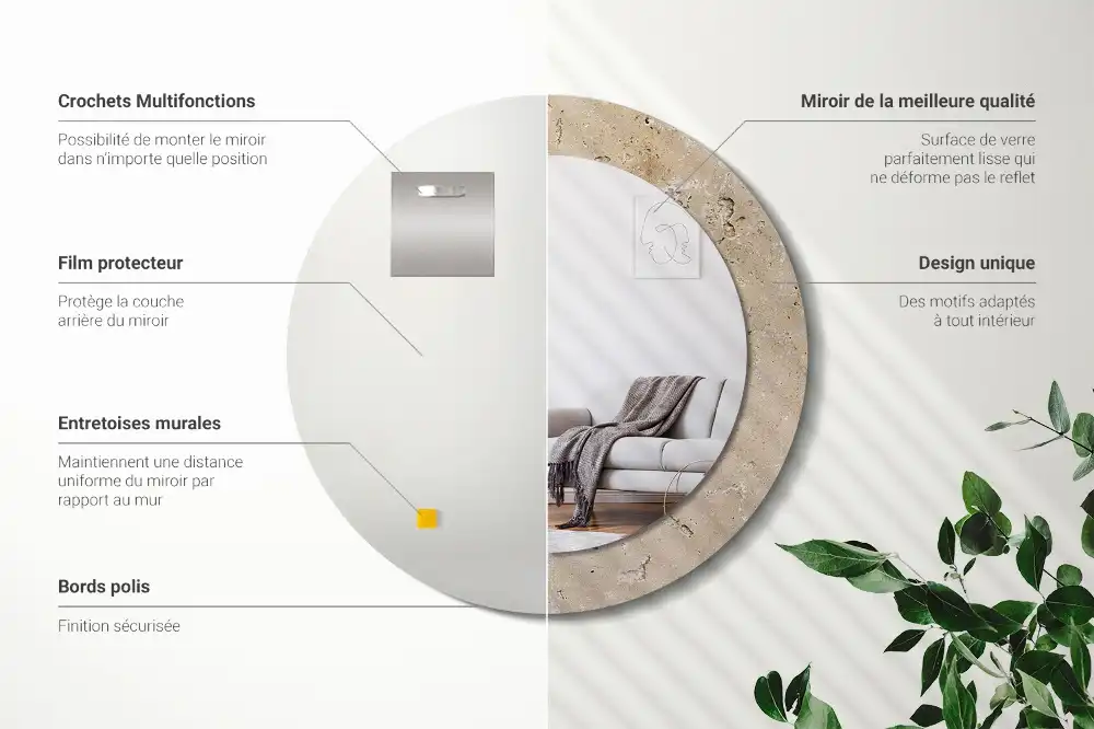 Okrúhle zrkadlo s potlačeným rámom Imitácia kameňa