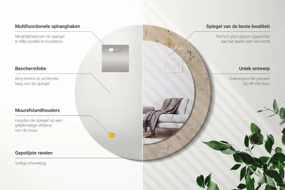 Okrúhle zrkadlo s potlačeným rámom Imitácia kameňa