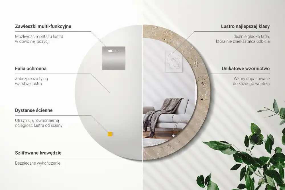 Okrúhle zrkadlo s potlačeným rámom Imitácia kameňa